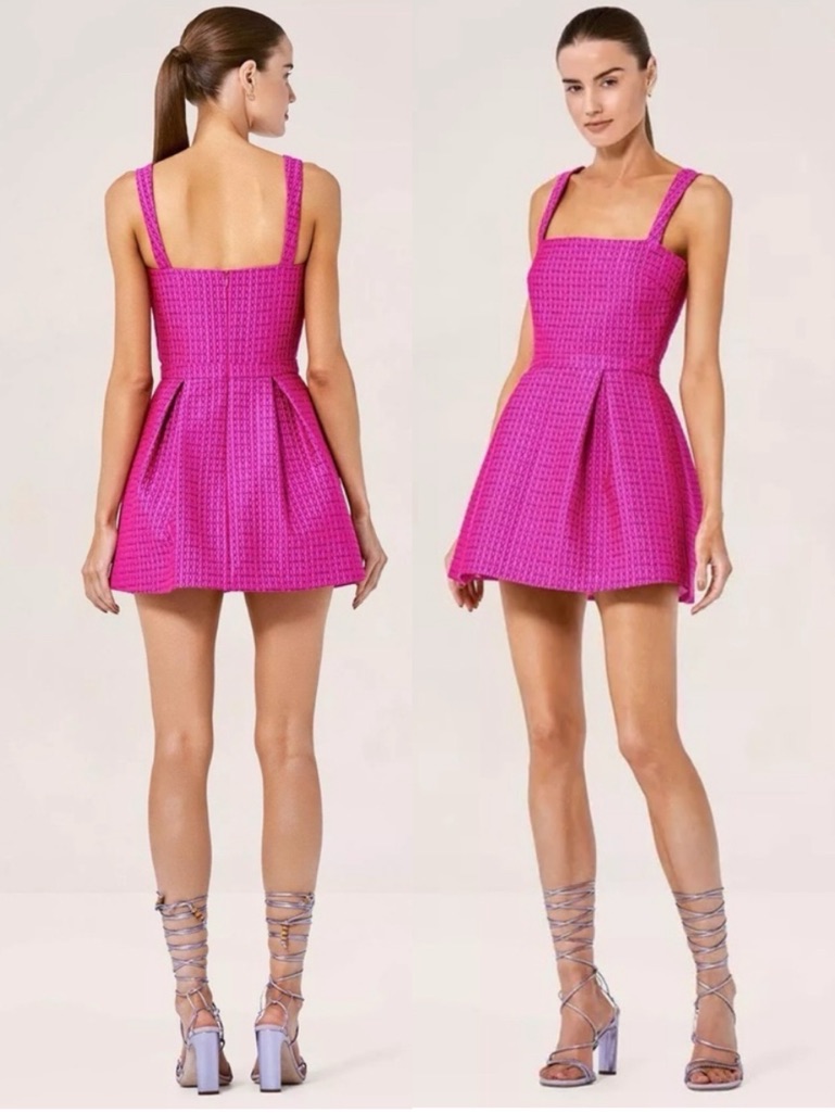 Alexis Arie Jacquard Square Neckline Mini Dress Fuchsia Pink New With Tag